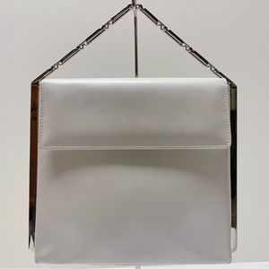 Salvatore Ferragamo Pearl White Leather Silver Minimal Top Handle Bag Italy